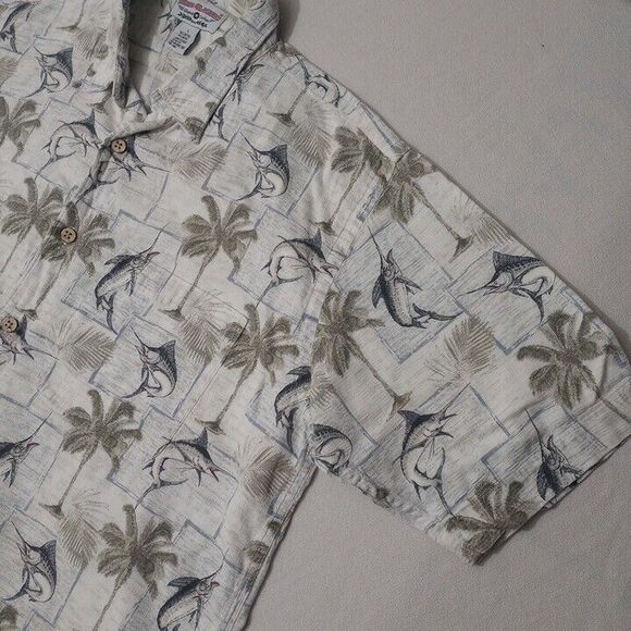 Boca Classics Men's Large Hawaiian Shirt Palm Trees Swordfish Button Up - Picture 2 of 6